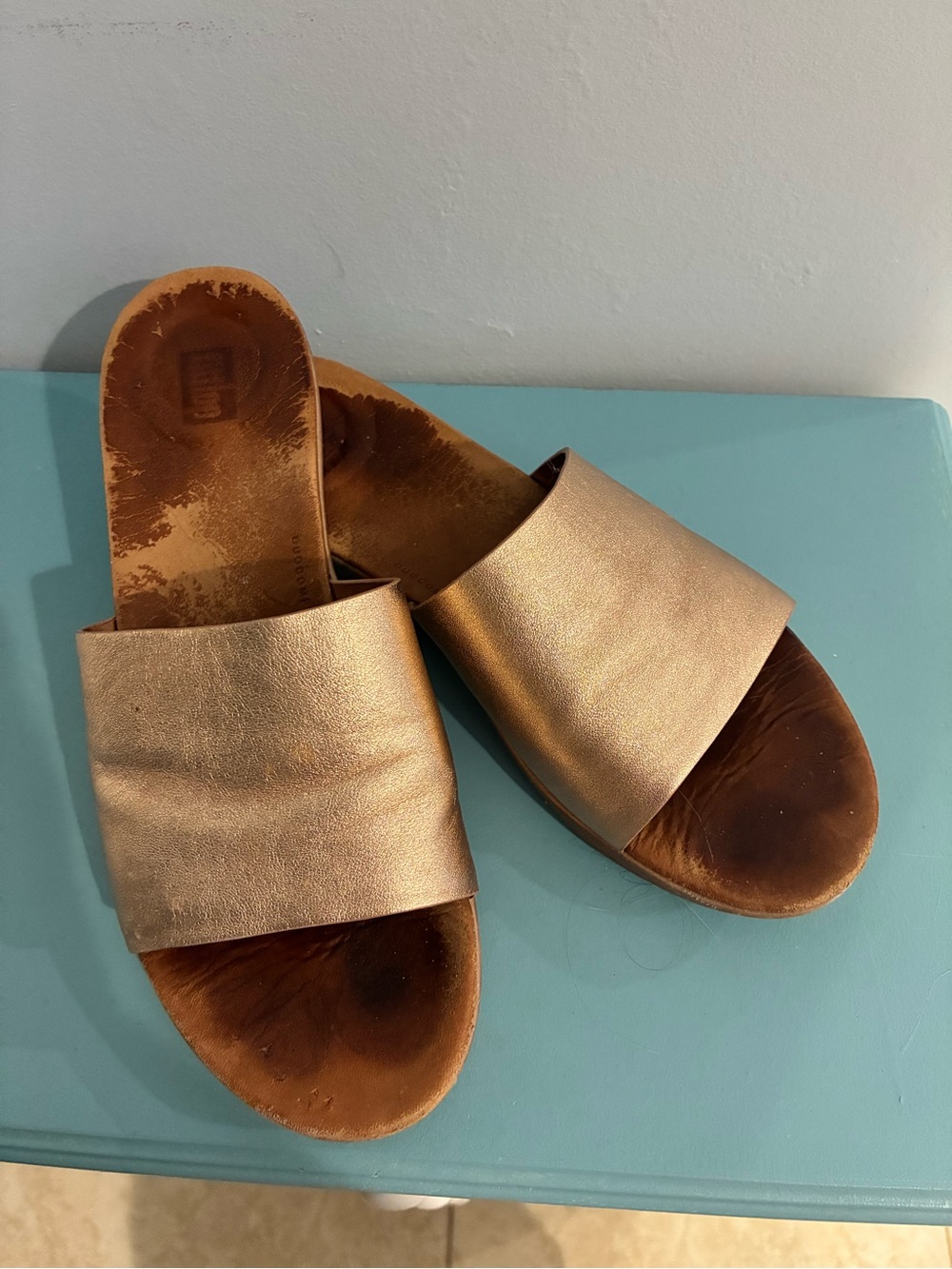 Fitflop Metallic Rose Gold Slide Mules